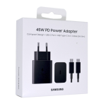 Samsung Quick Charger 45W Power Adapter EP-T4510 Black+Usb Data Type C To Type C 5A Black Packing Original