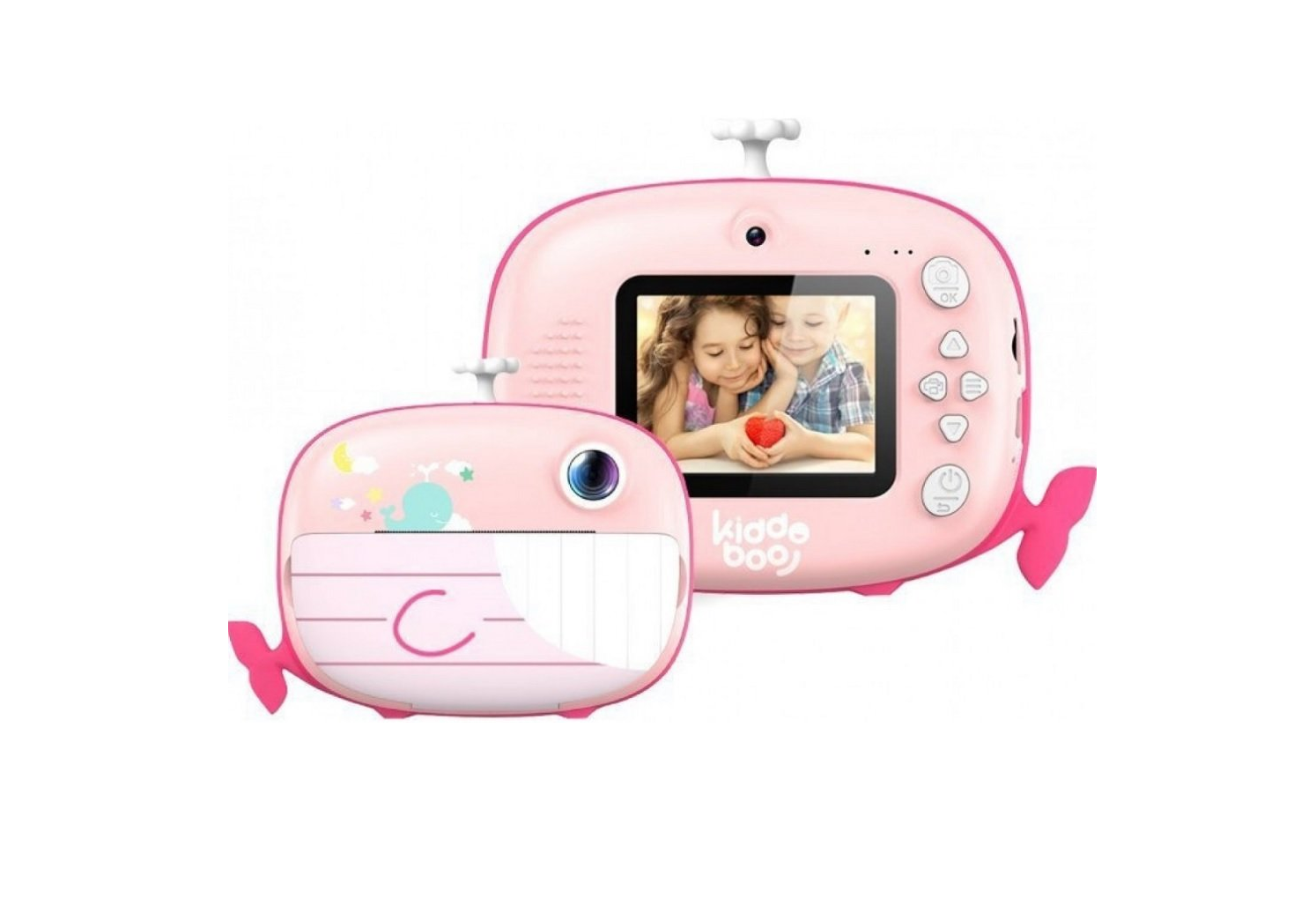 Παιδική Φωτογραφική Μηχανή Kiddoboo FotoFun 2 Whale με Οθόνη 2.4'' / 3 x Ρολά Εκτύπωσης για Άμεση Θερμική Εκτύπωση / 5 x Μαρκαδόροι / SD Card 32GB / Λουράκι Λαιμού - Pink - Image 1